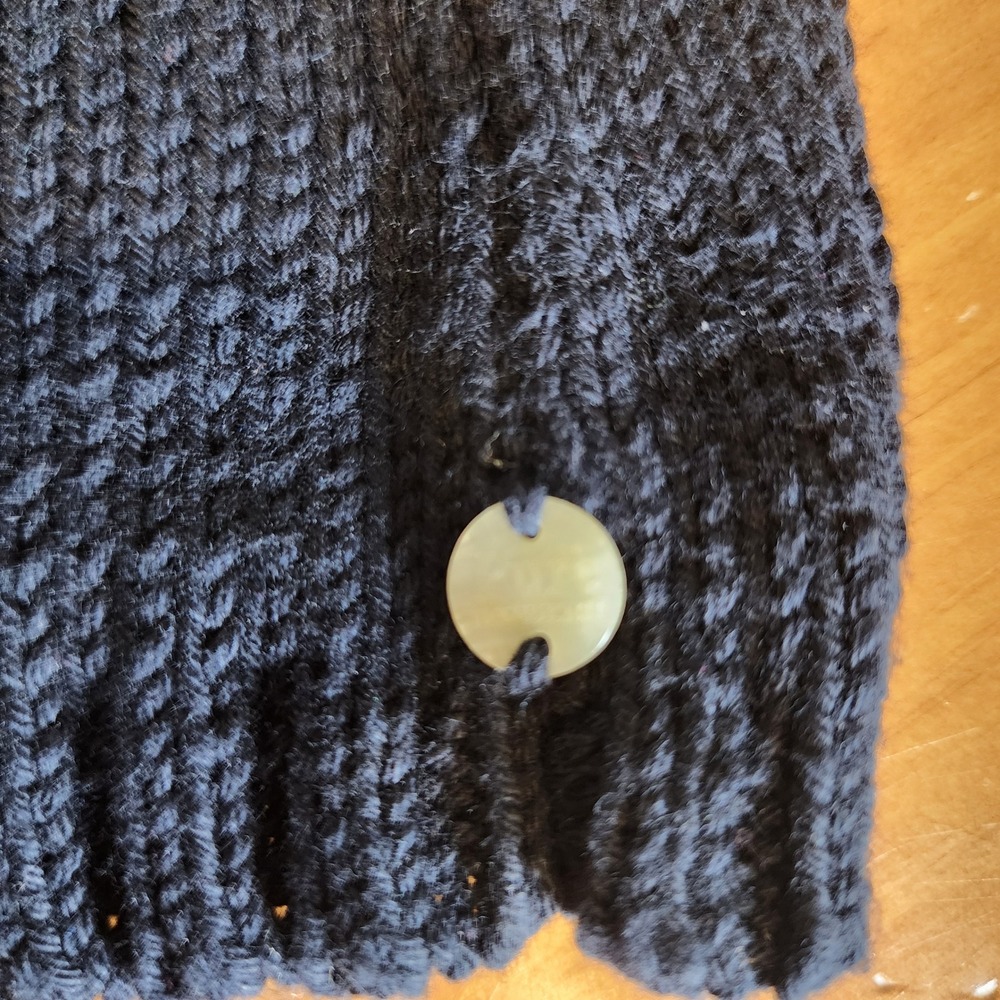 Pure Handknit Long Cardigan Sweater Womens L XL Navy Braided Trim Office Casual - Picture 6 of 10